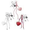 Korean Trendy Leather Heart Bow Keychain Delicate Beaded Keyring Car Key Holder Bag Pendant Decoration For Girls Gift