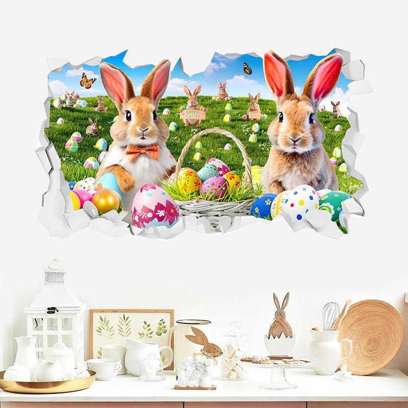 Creative Easter Wall Stickers 3D Breakthrough Stickers Easter Bunny Wall Decals For Home Roomm Room Party
