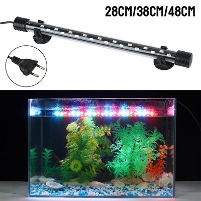 Aquarium-Lichtleiste, wasserdicht, 28/38/48 cm, AC 90–260 V, Aquarium-Tauchlampe, dekorative Beleuchtung, Wasser-Luftblasen-Lichter, Unterwasser-RGB, EU-Stecker