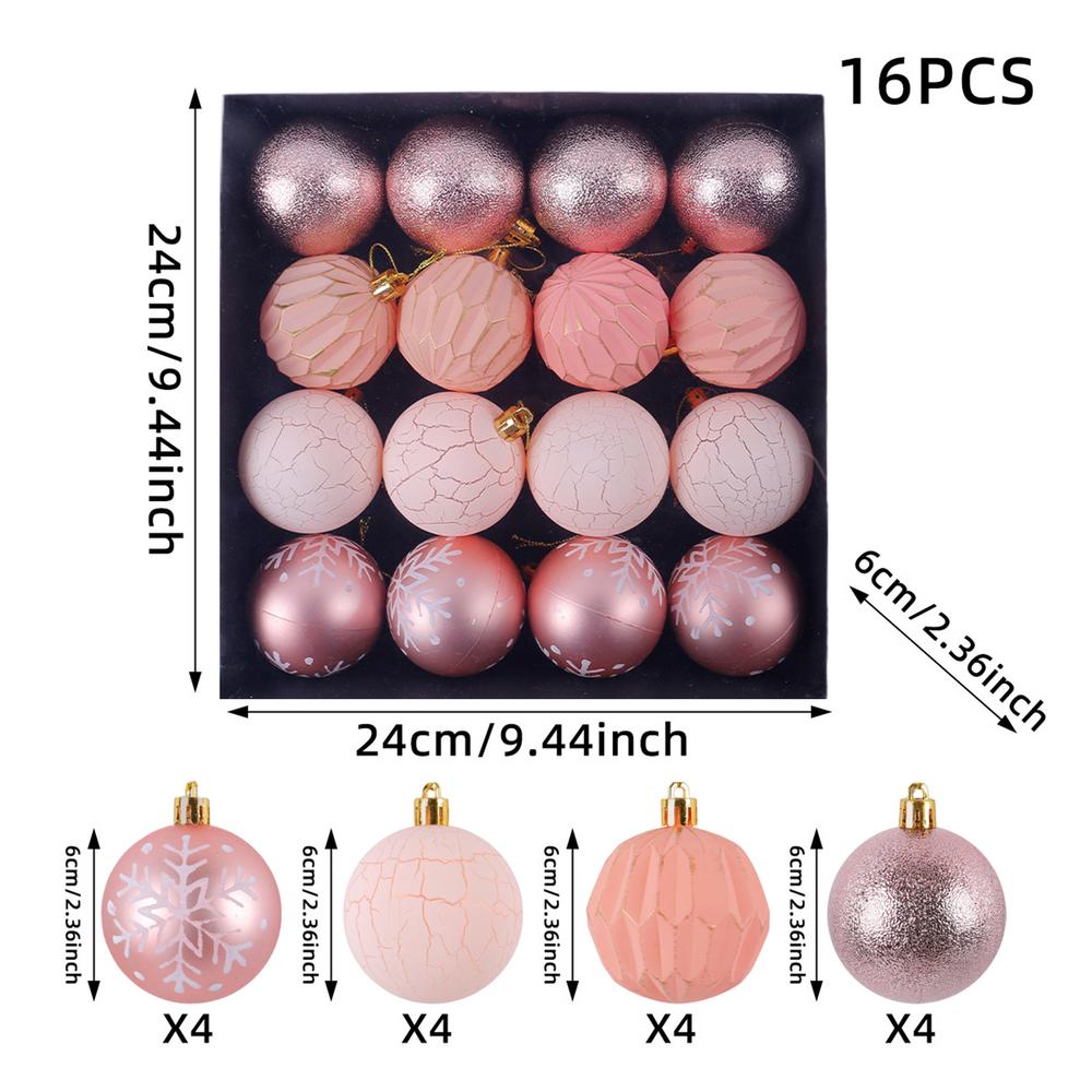 Ассорти наборов рождественских украшений 16X Украшения в виде шаров для рождественской елки 2,36 дюйма Ретро дизайн с трещинами Шары для рождественской елки Для 6cm розовый