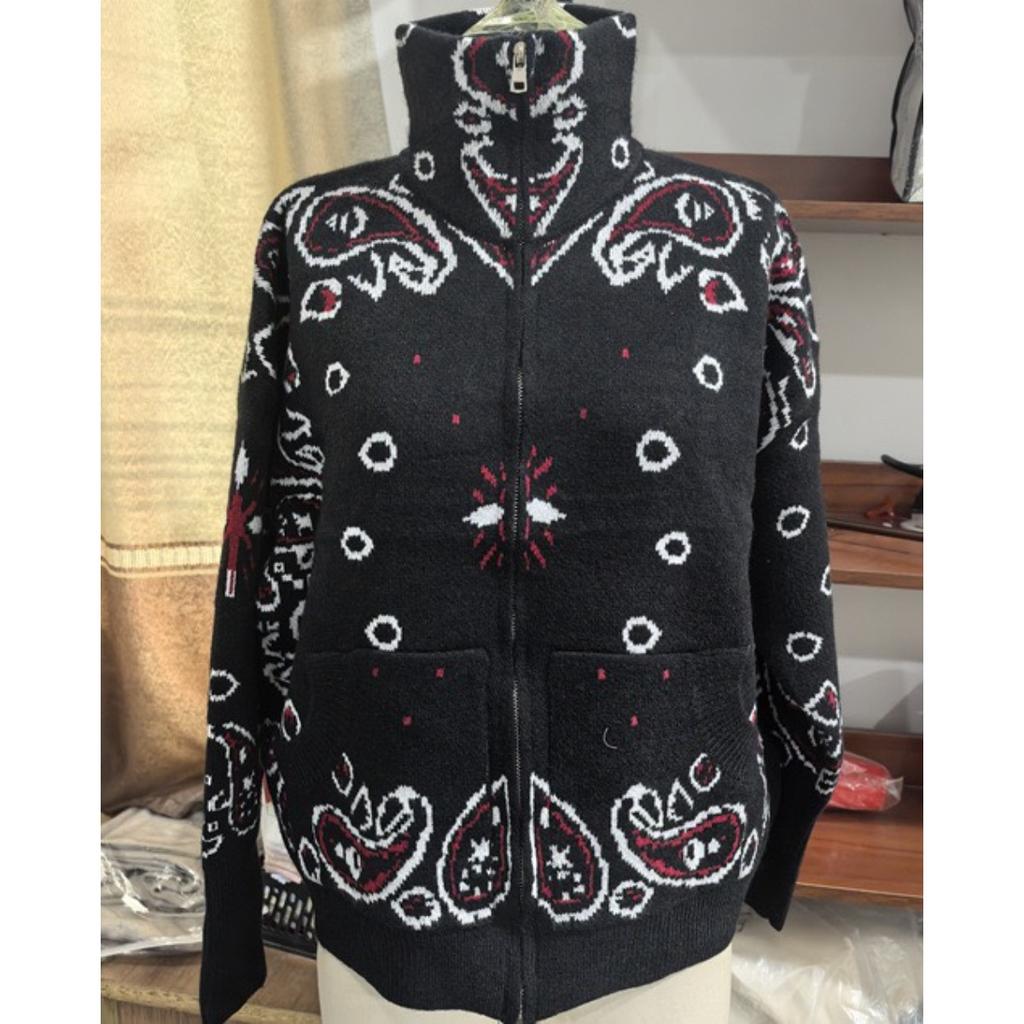 KOSY Knitted Stand Collar Zippers Cardigan Women's Casual Printed Full Sleeve Sweaters Spring New Female Fashion Knitwear