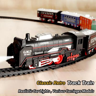 Classic Electric Freight Train Set with Lighting Interactive STEM Educational Railway Track Model Children's Birthday Gift