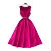 French Dress Women's Summer High-end Feeling with Belt Waist Round Neck Sleeveless Big Swing Vest Dress