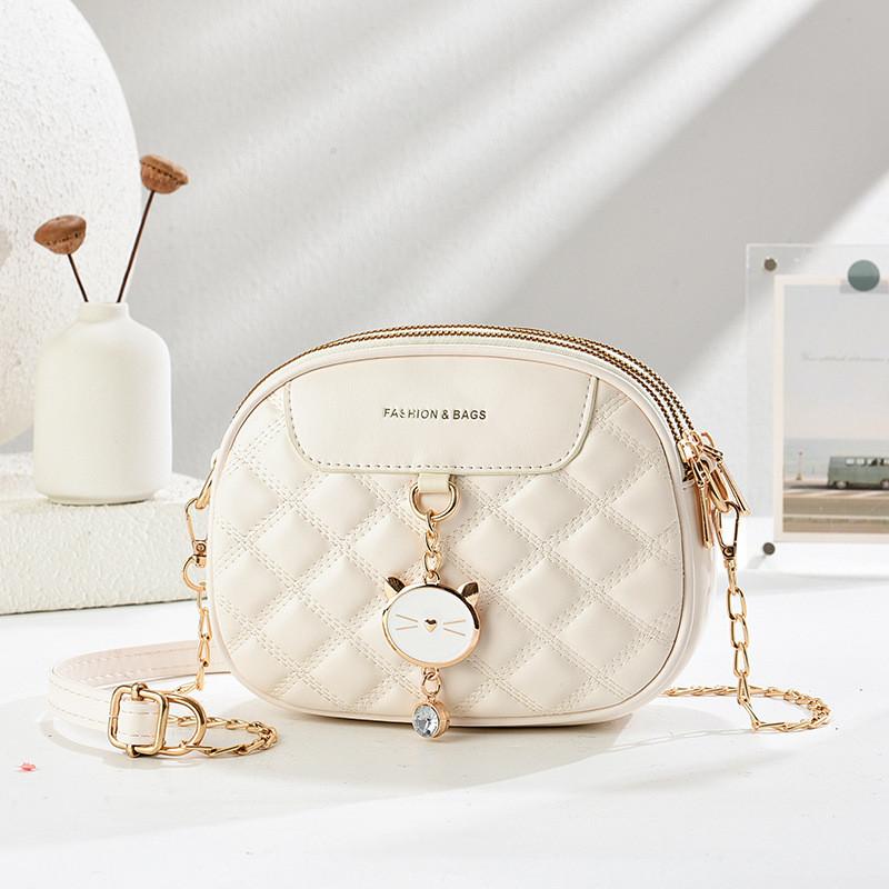 IELGY Ladies Messenger Bag Diamond Chain All-Match One-Shoulder Small Round Bag