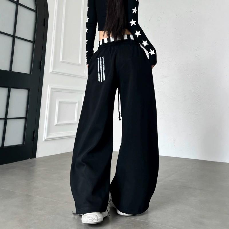 Unisex Wide Leg Pants With Letter Stripe Print High Street Style Loose Fit Casual Trousers Fall