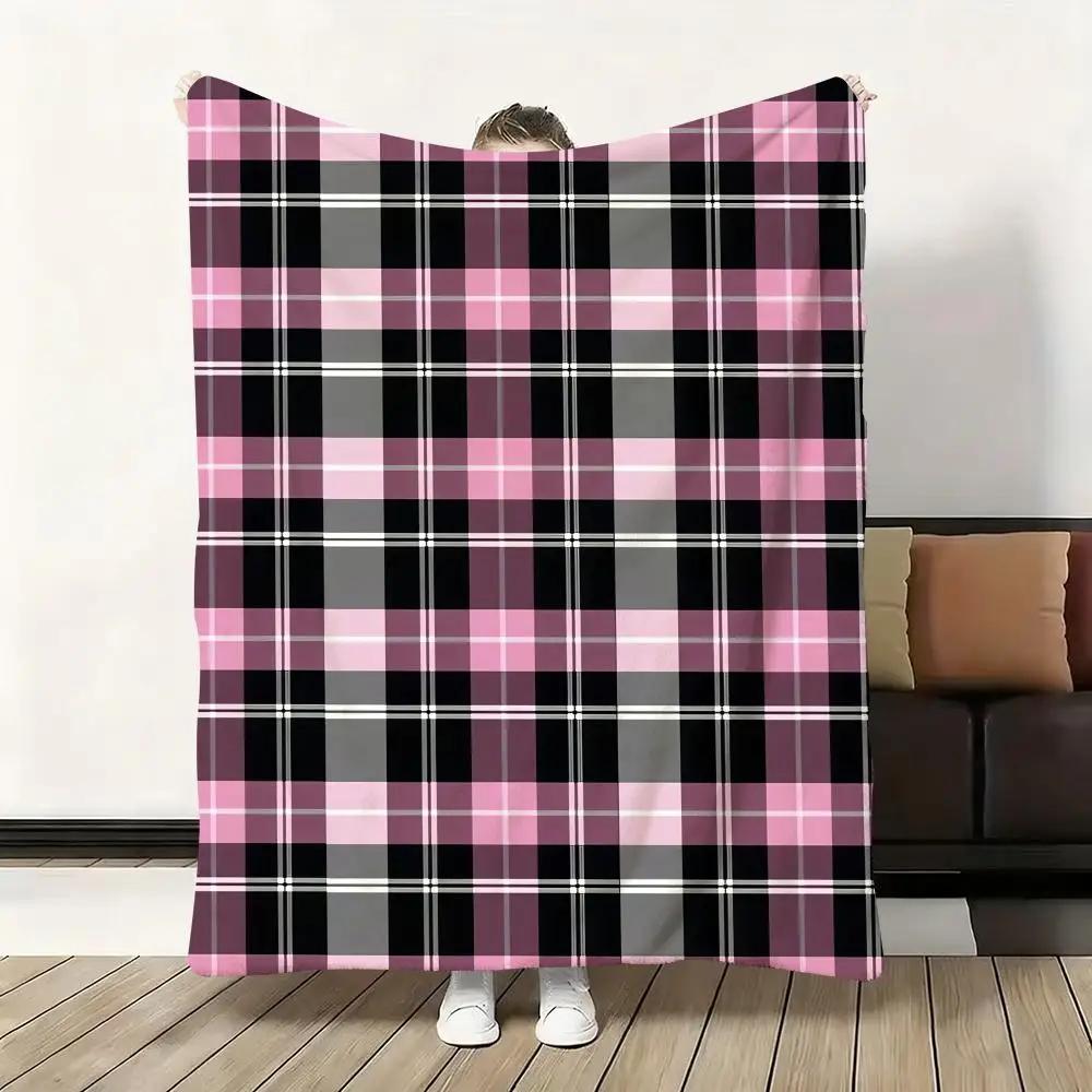 Jirai Kei Plaid Throw Soft Flannel Blanket Warm Knee Skin-Friendly Throw For Sofa Office Bed Traveling Winter Oversize