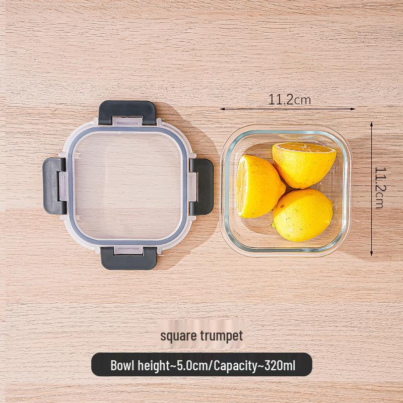Borosilicate Square Glass Lunch Box with Leak-Proof Rotating Lid and Microwaveable, Heat-Preserving Design.