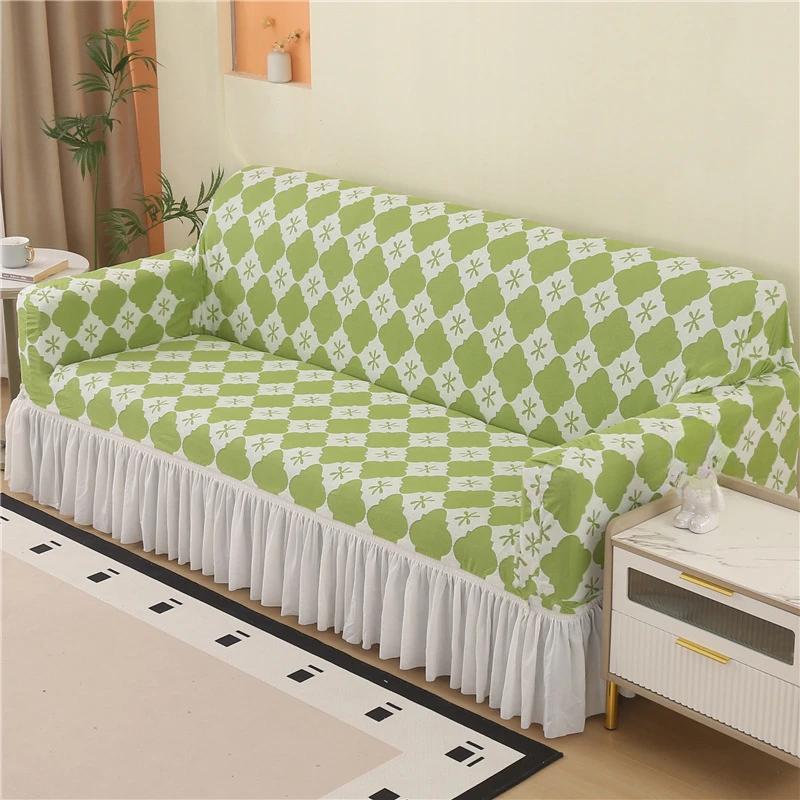 1/2/3/4/5 Seater Jacquard Sofa Slipcover Non-slip Sofa Cover with Skirt Elastic Couch Cover for Bedroom Office Living Room Decor
