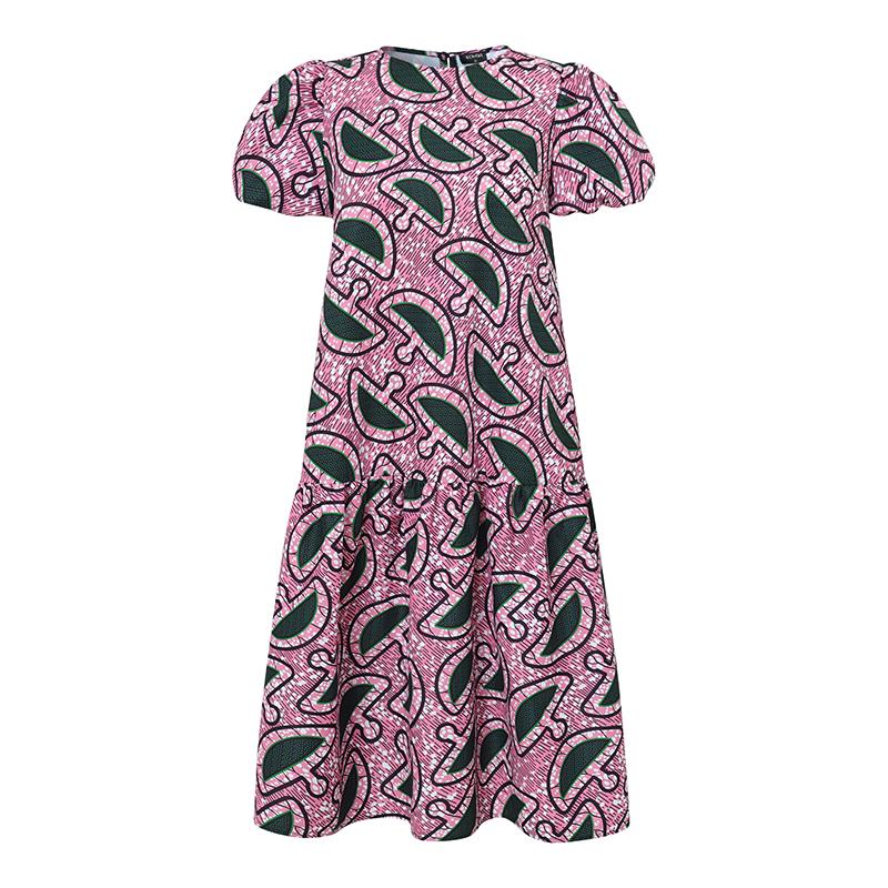 Oversized Summer Women Round Neck Short Sleeve Floral Print Pleated Long Dresses