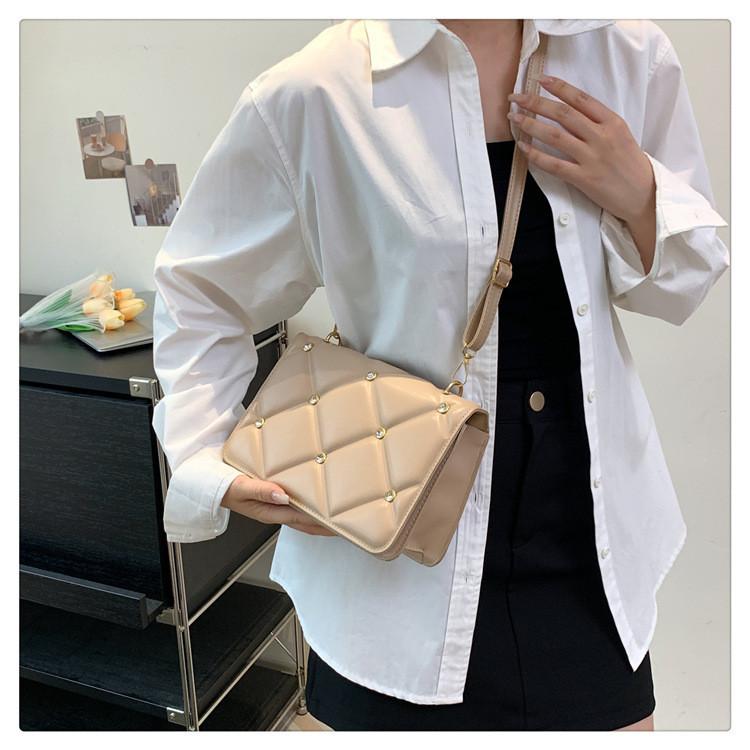 Trendy French Style Grid Small Shoulder Bag 2023 Autumn Winter New Square Bag
