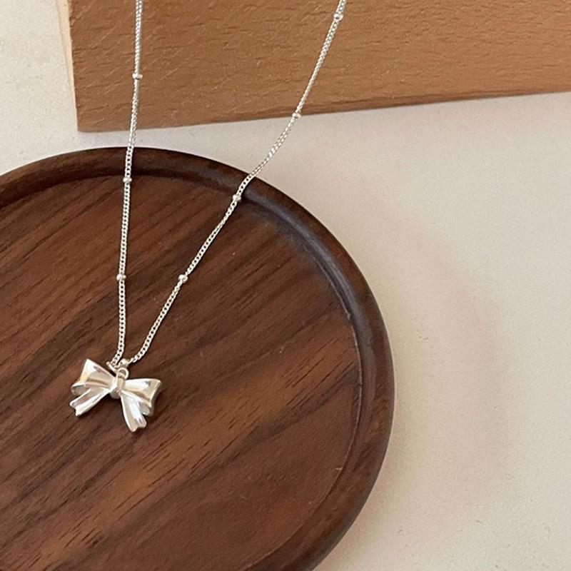 925 Silver Korean Fashion Shiny Smooth Bow Necklace Exquisite Silver Choker Necklace Ladies Wedding Party Fine Jewelry Wholesale