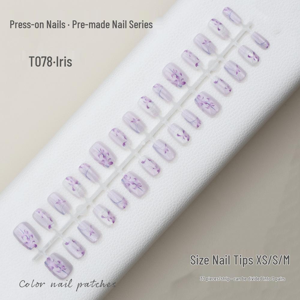 

2024 Цветочные Ирисы Кошачьи Патчи для Ногтей - Готовые к Носке Предварительно Накрашенные Ногти, 30 Штук