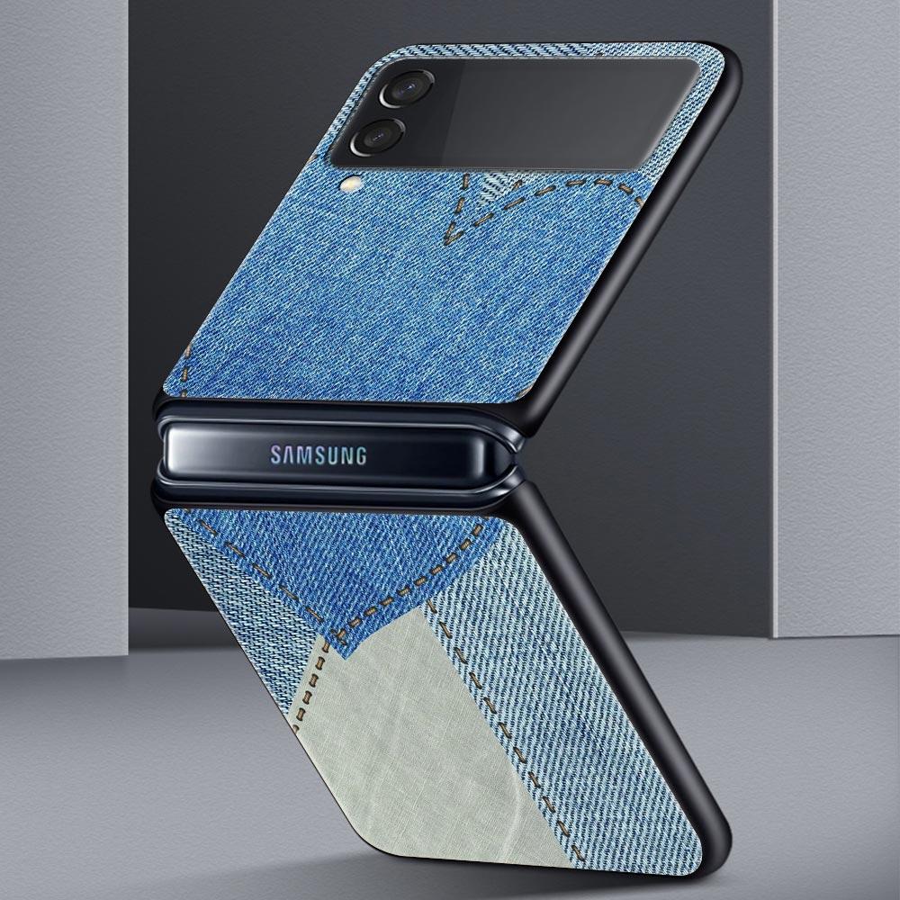 Leather Cloth Pattern Hard PC Phone Case For Samsung Galaxy Z Flip 7 6 5 4 Black Cover For Galaxy Z Flip 3 Foldable Fundas Shell