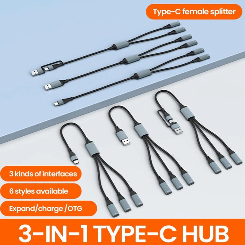 Usb Type C Hub Multiple Splitter Adapter Otg Data Transfer 3/2 Port Usb Power Charging Hub Cable Connector Adapter