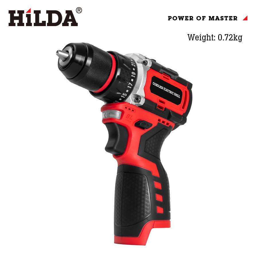 HILDA 16.8V Mașină de găurit electrică cu litiu fără perii - Putere mare, Design compact, Mașină de găurit manuală cu capacitate mare