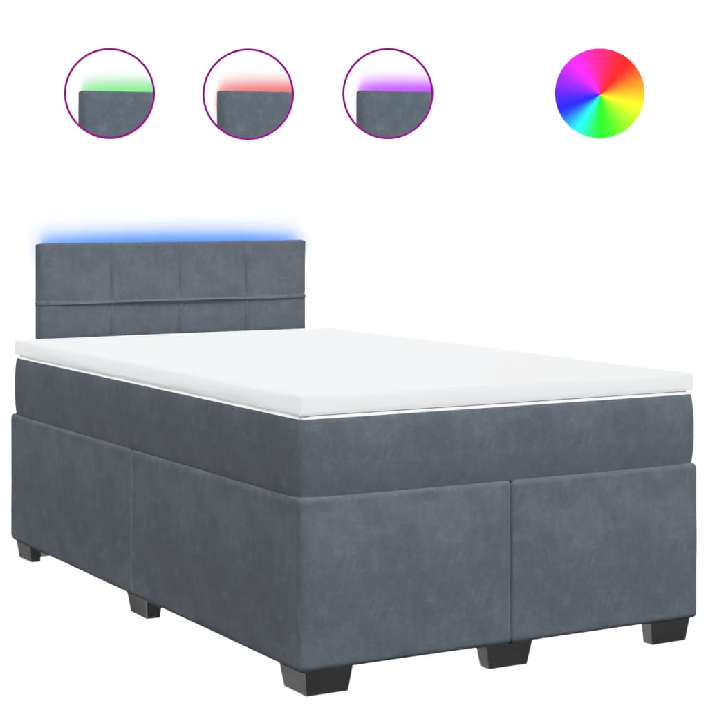Box Spring Bed with Mattress Dark Grey 120 x 190 cm Velvet