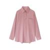 Chemise française rose à manches longues en mousseline de soie pour femme - Tendance printemps/automne en grandes tailles