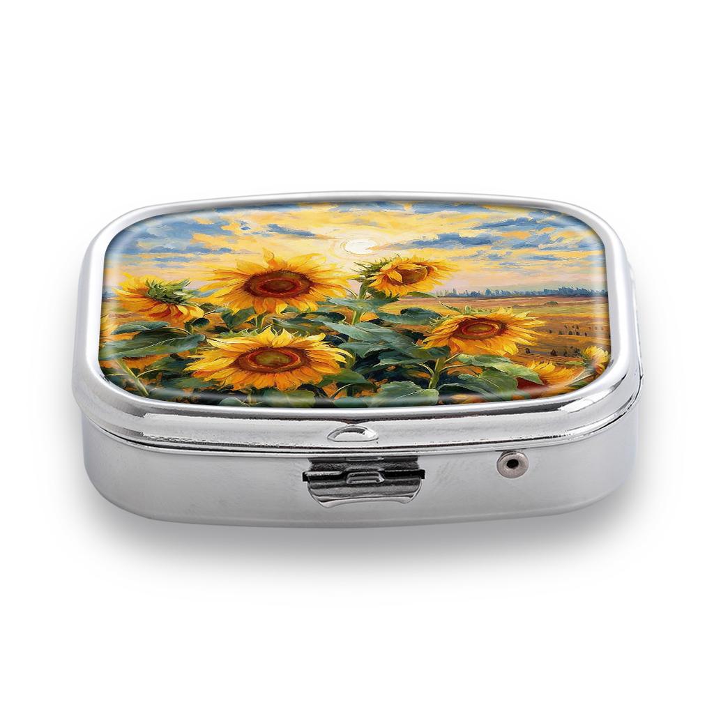 Pastillero Portátil con 2 Compartimentos, Mini Estuche Organizador de Medicamentos de Metal, Lindo Contenedor de Pastillas Impreso para Vitaminas, Pastillas, Joyas, Viajes, Uso Diario