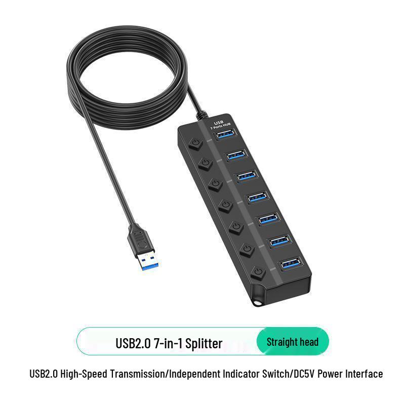 Seven-Port USB Hub with Switch for Desktop and Laptop Expansion