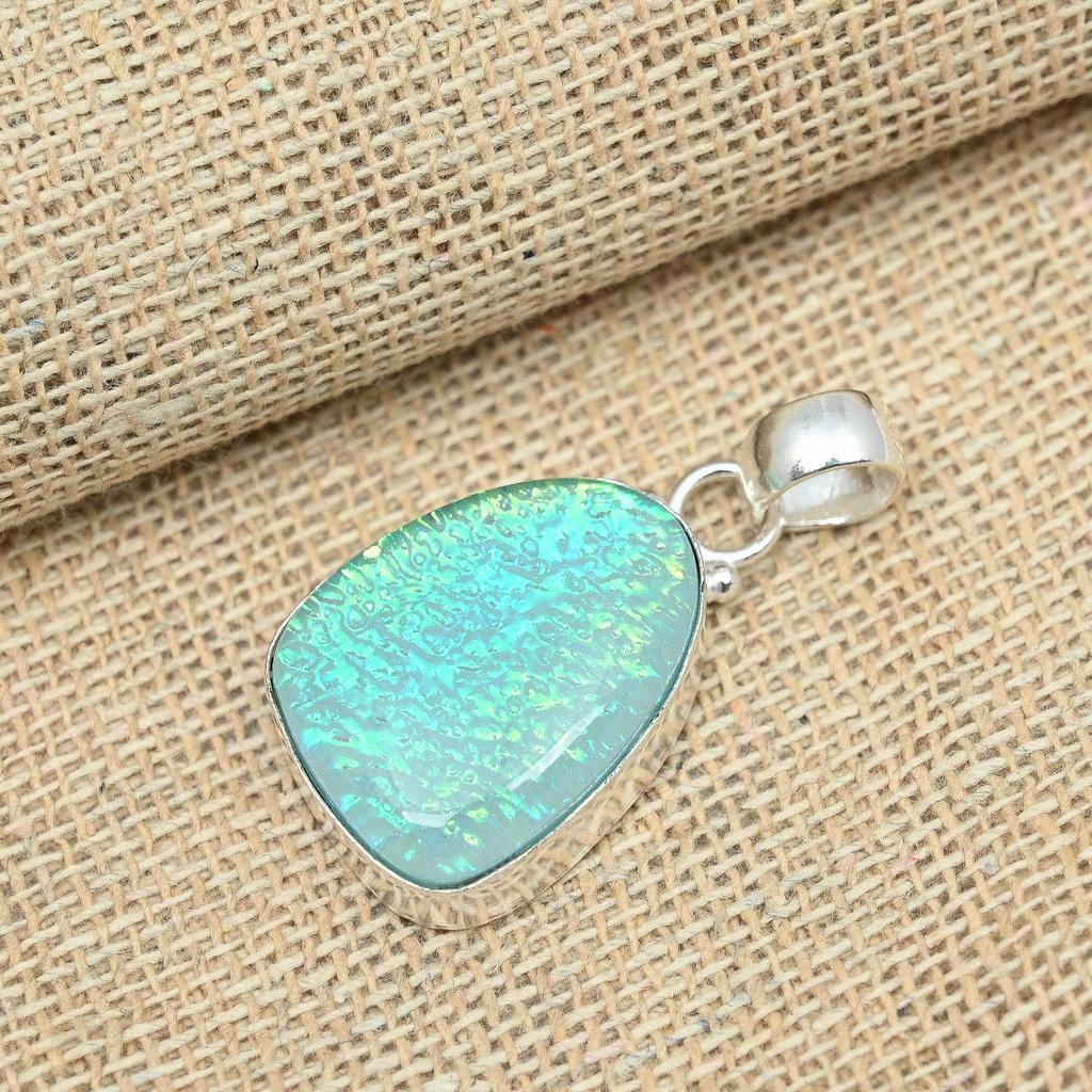 Blue Triplet Opal Gemstone Handmade Solid 925 Sterling Silver Jewelry Birthday Pendant For Her