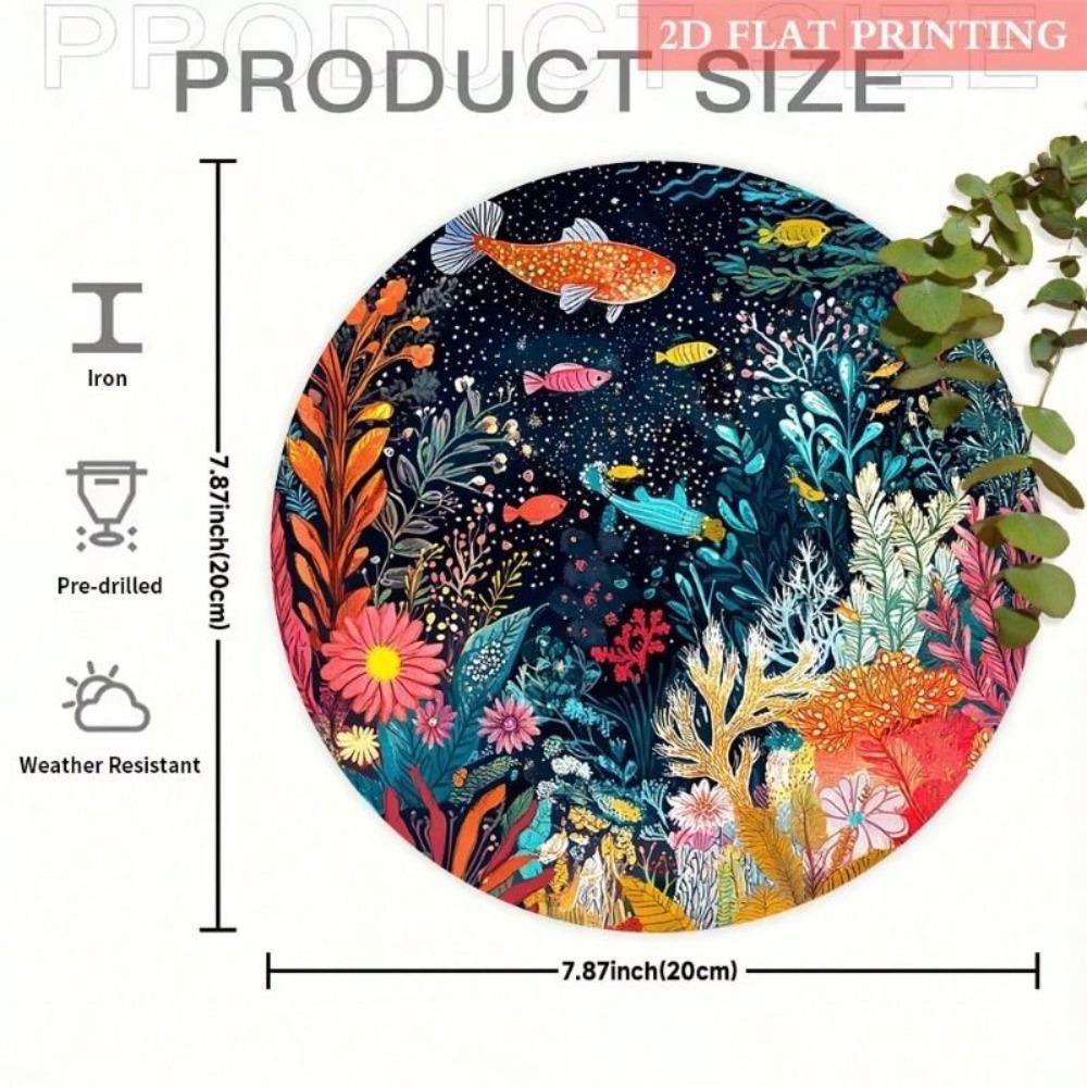 Metal Wall Art Poster Underwater World with Fish Decor for Living Room