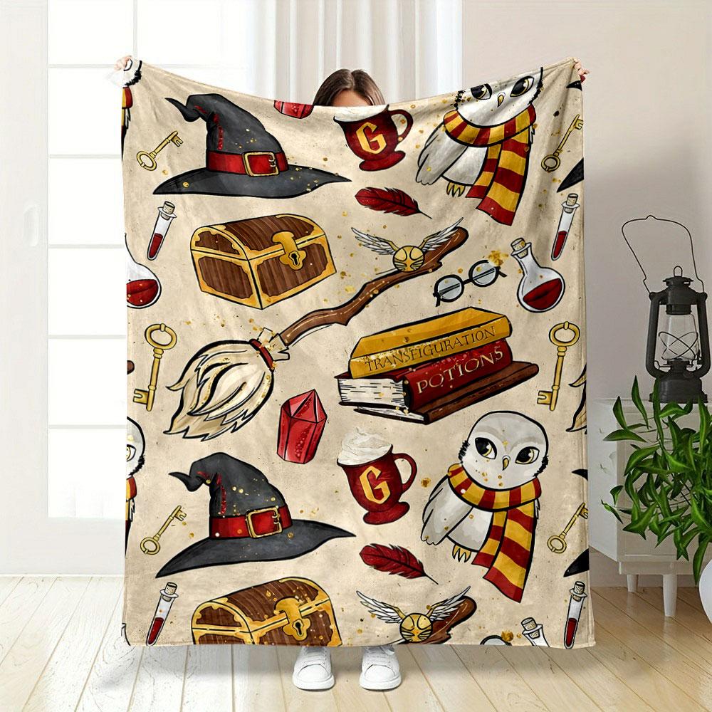 Magic Owl and Wizarding Essentials Patterned blanket, flannel, suitable for all seasons, home decor, warm and cozy