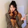Korean Atmosphere Knitted Scarf Women's Winter Versatile Velvet Thickened Warm and Cold-proof Retro Fringed Wool Scarf