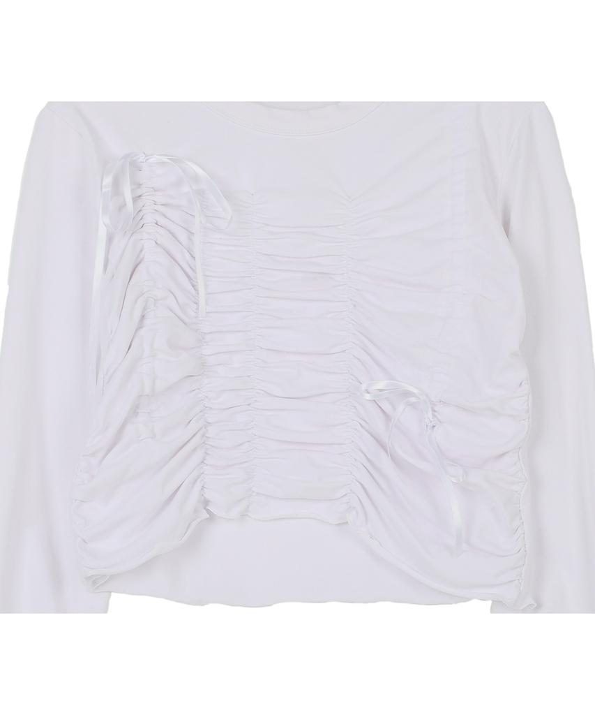 HARDCORE HAPPINESS Shirring Detail String Long Sleeve T-Shirt_White