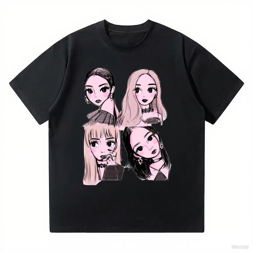2026 Nuovi Kpop Coreani BP Ragazze Rosa Grafica Harajuku T-shirt Ampia e Comoda Maglietta Pesante in Cotone Moda Donna Top Casual