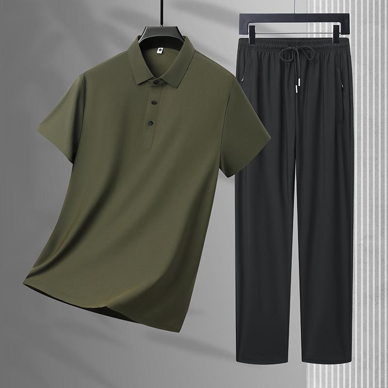 Men's Suit Summer Two-piece Suit for Men, Complete Set of Ice Silk Seamless Sportswear Suit for Men