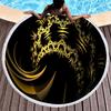 Vintage Gold Printed Round Beach Blanket,Polyester Sand Resistant Shawl Beach Towel,Absorbent Quick Dry Pool Towel Picnic Mat