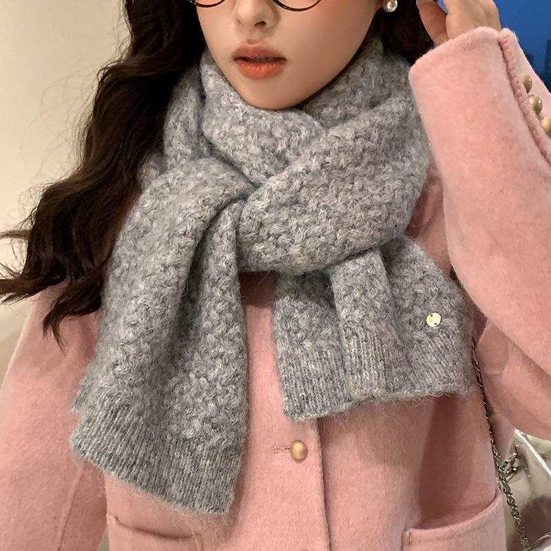 Knitted scarf with wool thread for women's autumn and winter gray thickened long male student couple scarf shawl