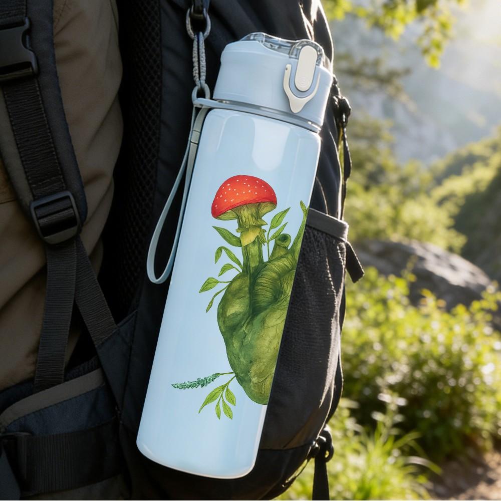1PC Green Heart Plant Art 750ml Color Plastic Sports Water Bottle Leakproof Flip Straw Lid Suitable for Sports Office Home Use