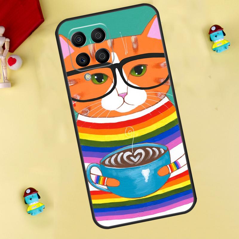 Cute Coffee Milk Cat Case For Samsung Galaxy M33 M15 M55 M31 M13 M12 M14 M06 M16 M36 M56 M53 M32 M52 M35 M34 M54