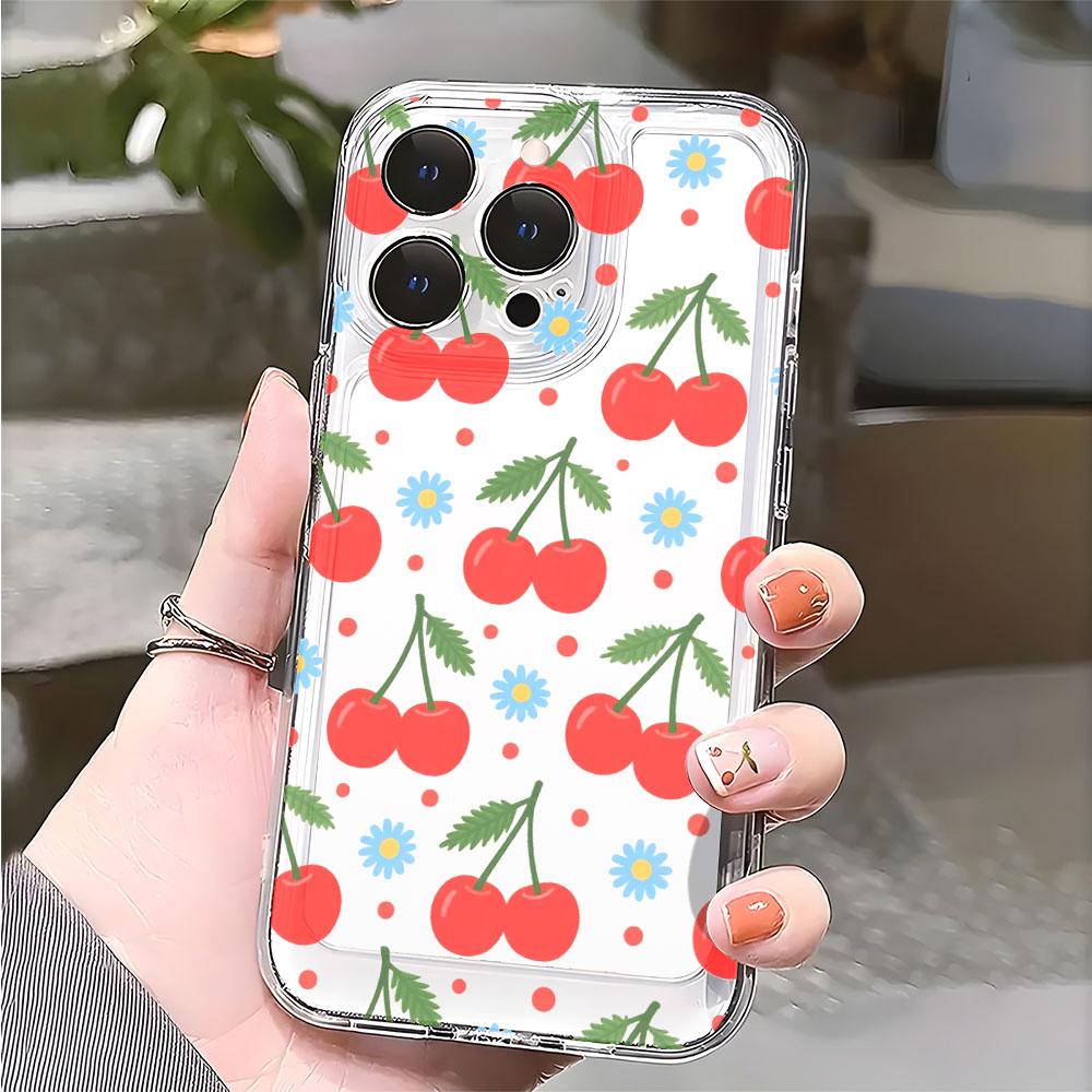 Cherry and Daisy Pattern Transparent Soft TPU Phone Case for Xiaomi Redmi Note 15 14 13 12 11 10 9 Pro Plus 4G 5G Soft Cover