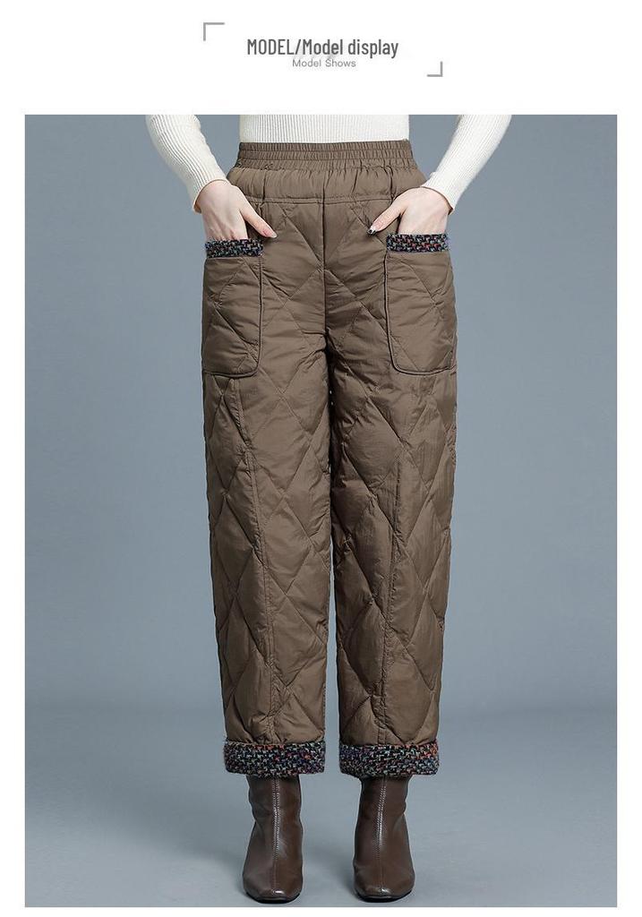 Chic High-Waisted Goose Down Winter Pants for Middle-Aged Women