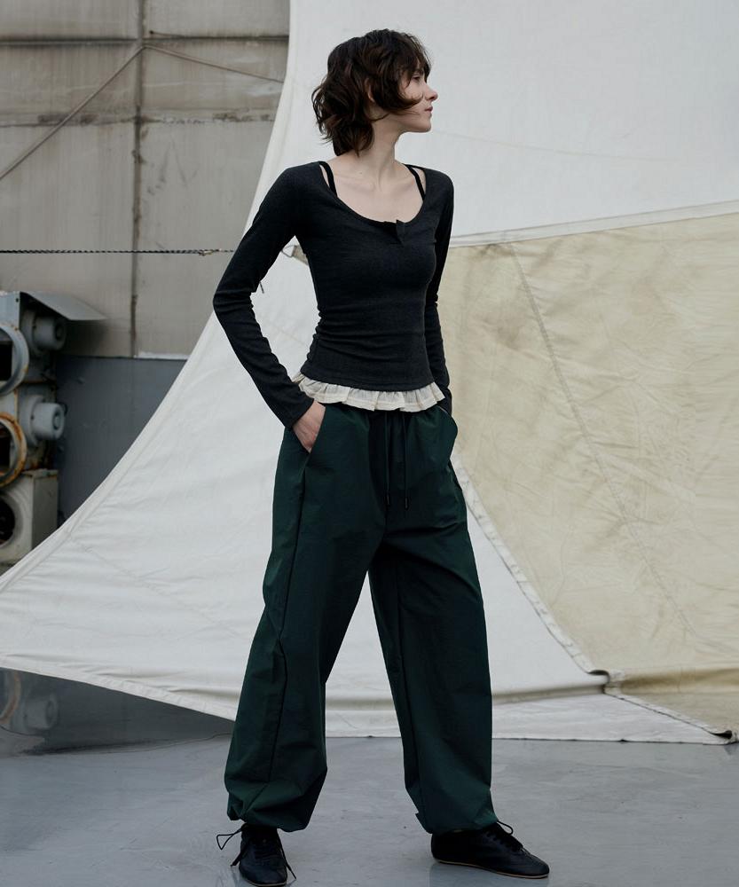 Debiweeo Warm-Up Woven String Pants Devi-B0092-Deep Green