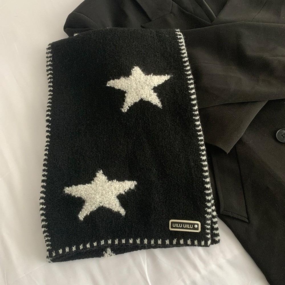 

Trendy Versatile Knitted Scarf Star-Patterned Soft Neck Warmer Korean Style Warm Woolen Scarf for Women чёрный