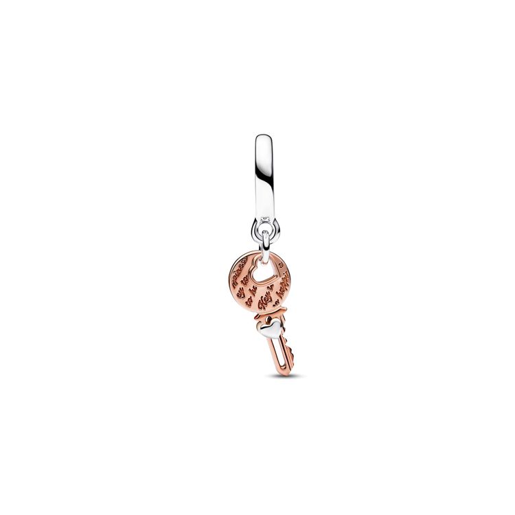 Pandora Two-Tone Heartbeat Key Pendant Women Jewelry Accessories 782510C00 Rose Gold,F
