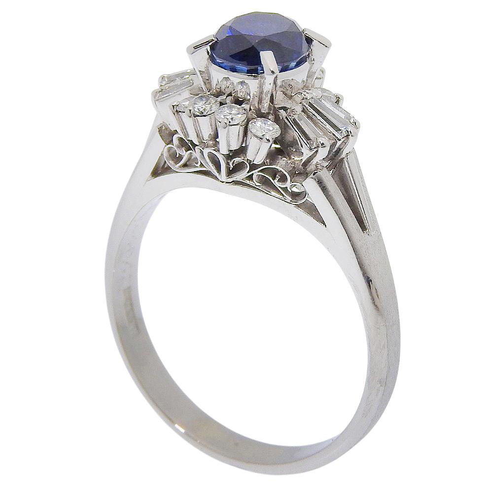 Ring Pt900Platinum/sapphire/diamond #6.6(US Size) 6.5g Women Used