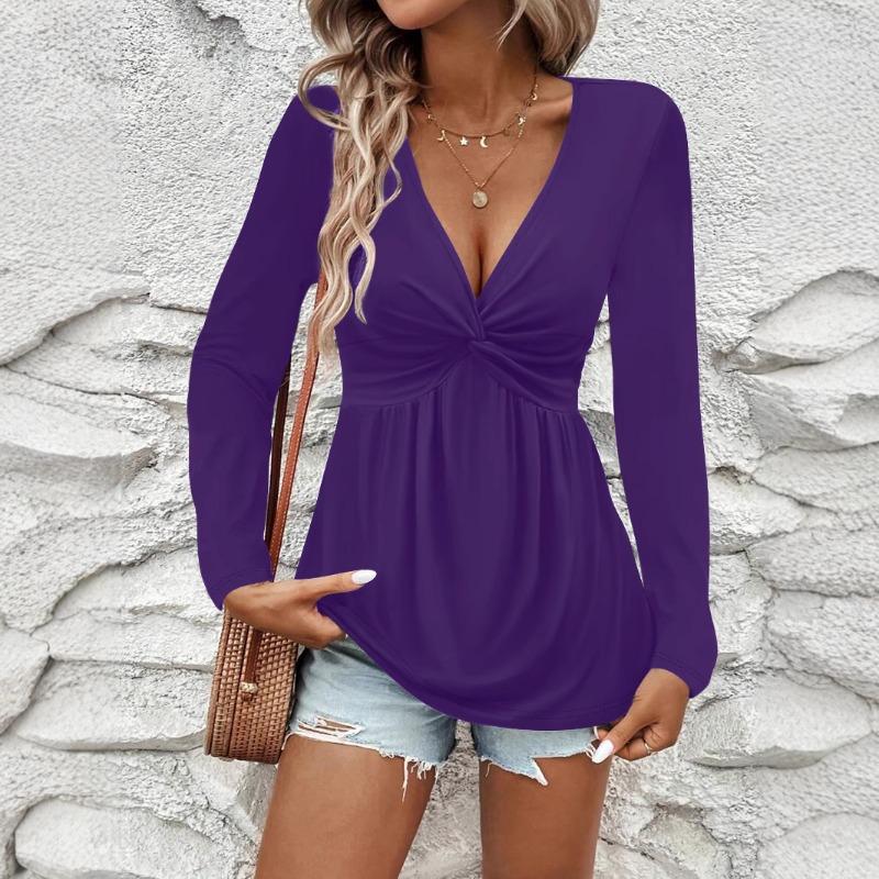 

New Autumn and Winter Women s Clothing Twist Solid Color Long Sleeve V-Neck Women s Clothing XXL фіолетовий