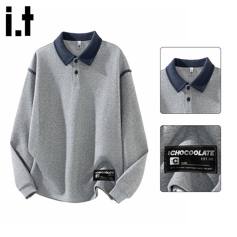 Men s Patchwork Polo Collar Sweatshirt L