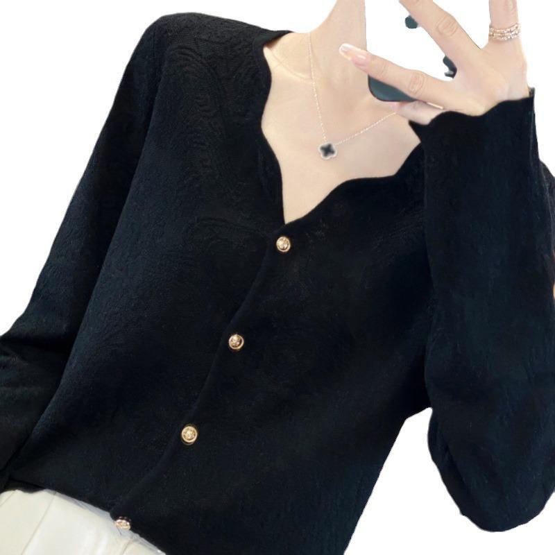 V-neck Early Autumn Wool Cardigan with French Lace Trim