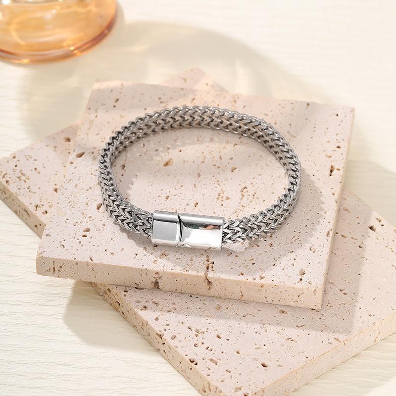 Hip Hop Stainless Steel Fish Scale Bracelet Men Double Row Front Back Punk Jewelry Trendy Gifts for Men Biker Rock