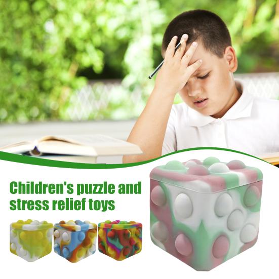 Stress Relief Toy Macaron Gradient Color Food-Grade Silicone Bubble Popper Hand-Eye Coordination Development 3D Cube Sensory Fidget