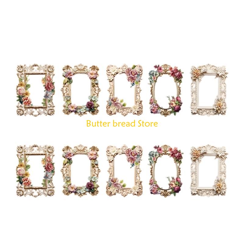 W89C 10Sheets Vintage Embossed Cutout Frame Collage Cards Scrapbooking Background Collage Paper for Journaling Paper Craft