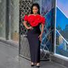 Dress One-word Collar Off-shoulder Slim-fitting and Thin Bandage Skirt Big Flower High-end Women's Clothing