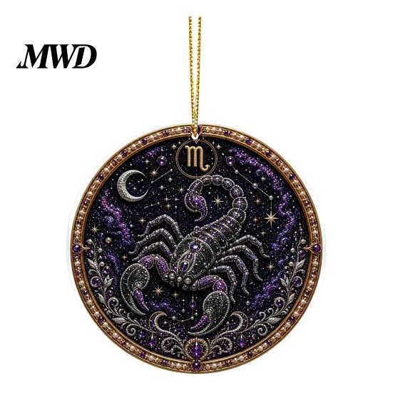 Durable Acrylic Decor 2D Flat Pearl Painting Ornament, Double Sided Zodiac Theme Hanging Gem Valentine Day Gift Art Craft, Rhinestone Beads