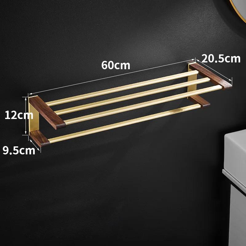 Golden Bathroom Shelves Bathroom Wood Towel Rack Wall Mounted Storage Towel Bar Pole Slippers Rack Tripod Toilet Paper Shelf