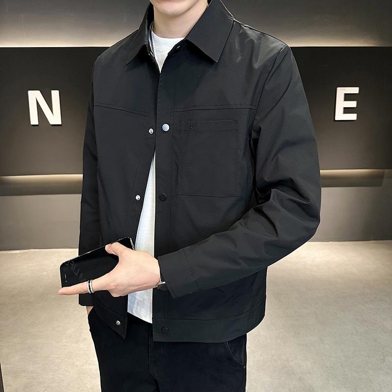Nowy Płaszcz Męski Wiosenny i Jesienny Modny Dopasowany Koreański Styl Przystojna Kurtka z Klapami Prosta i Uniwersalna Codzienna